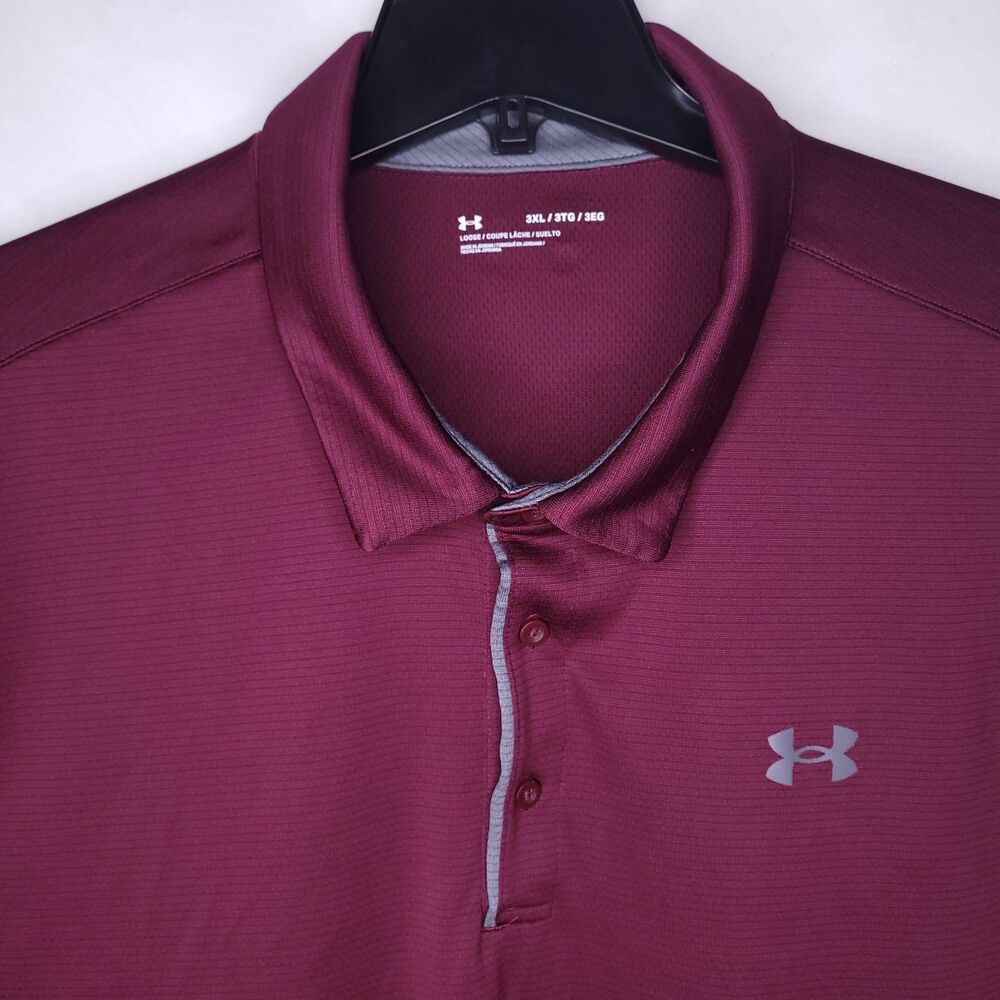Under Armour Polo Shirt Mens 3XL Burgundy Tech Performance Loose